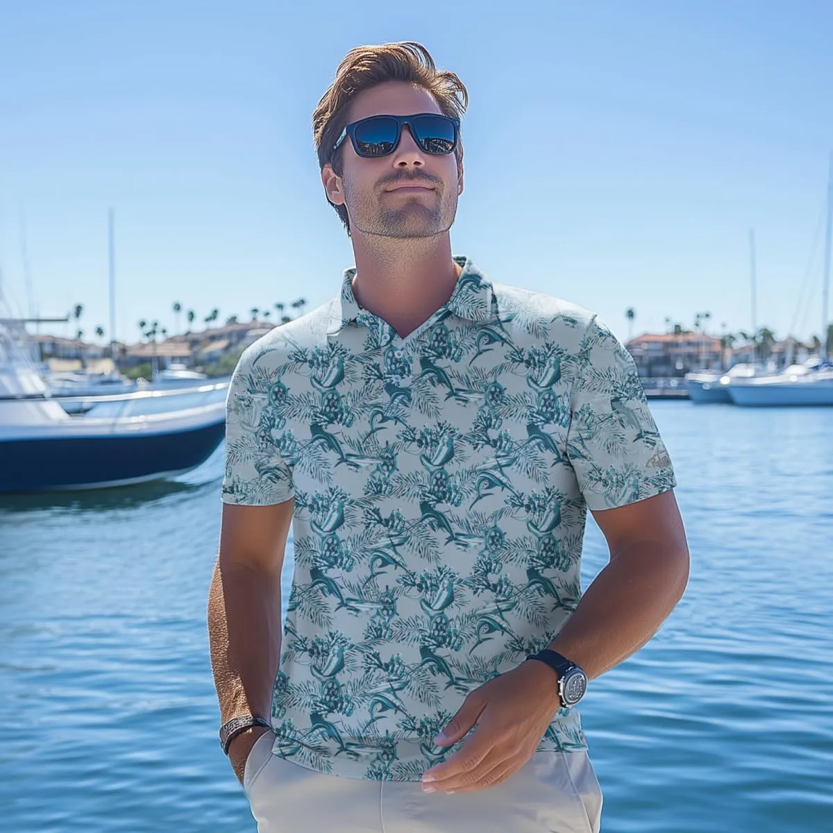 Palmyth Fishing Shirts for Men Polo Dry Fit Short Sleeve UPF 50  Moisture Wicking Print Collared Fishing Polo Shirts