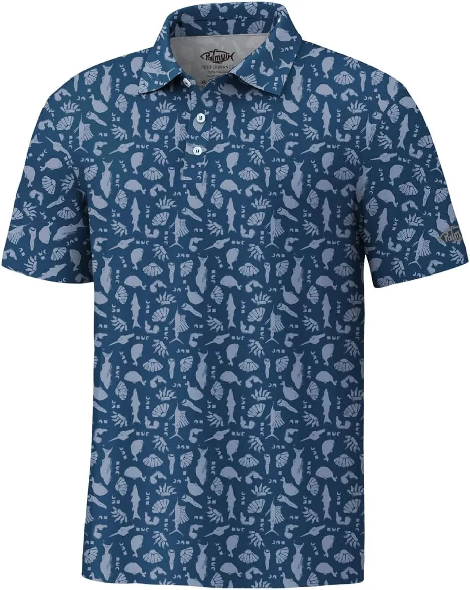 Palmyth Fishing Shirts for Men Polo Dry Fit Short Sleeve UPF 50  Moisture Wicking Print Collared Fishing Polo Shirts