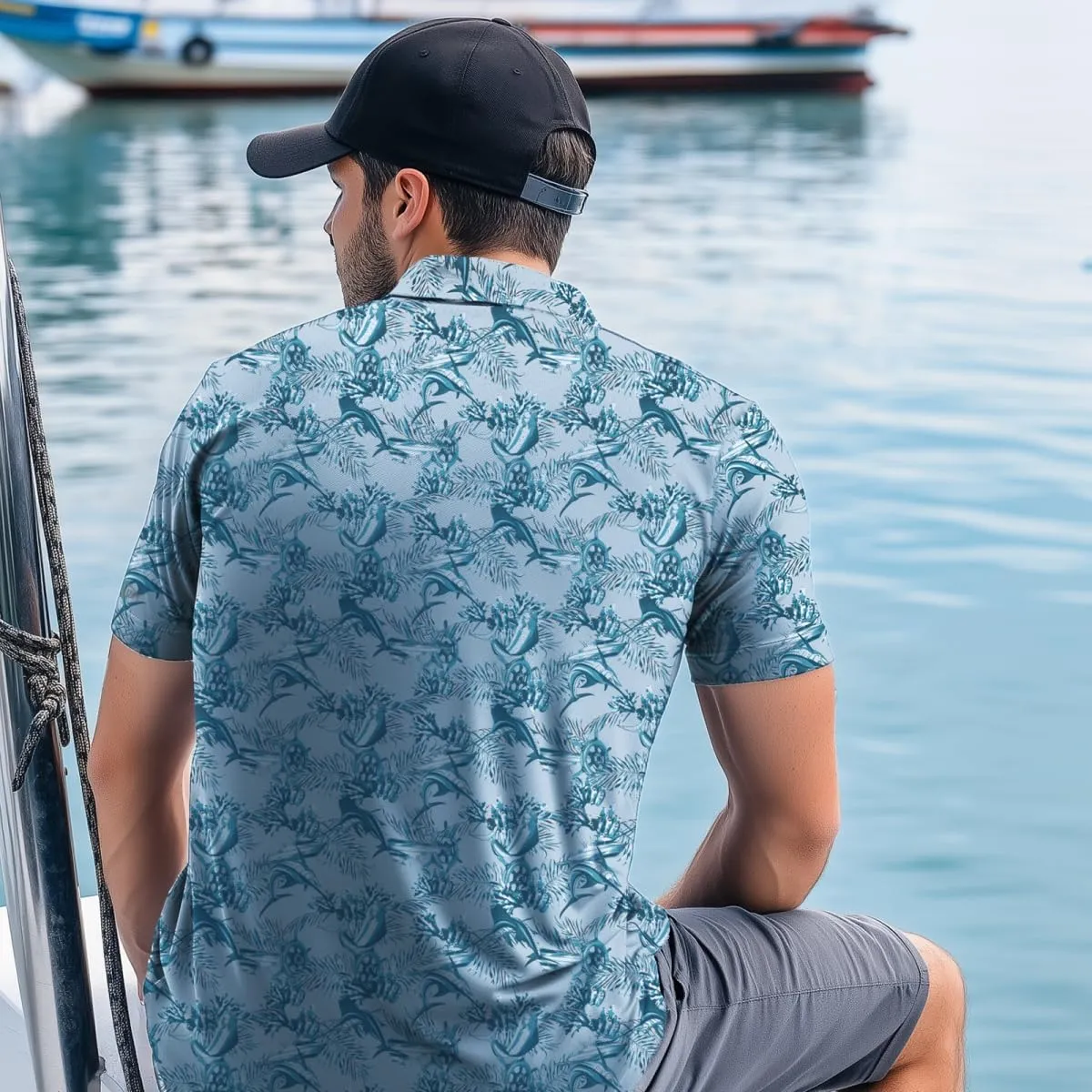 Palmyth Fishing Shirts for Men Polo Dry Fit Short Sleeve UPF 50  Moisture Wicking Print Collared Fishing Polo Shirts