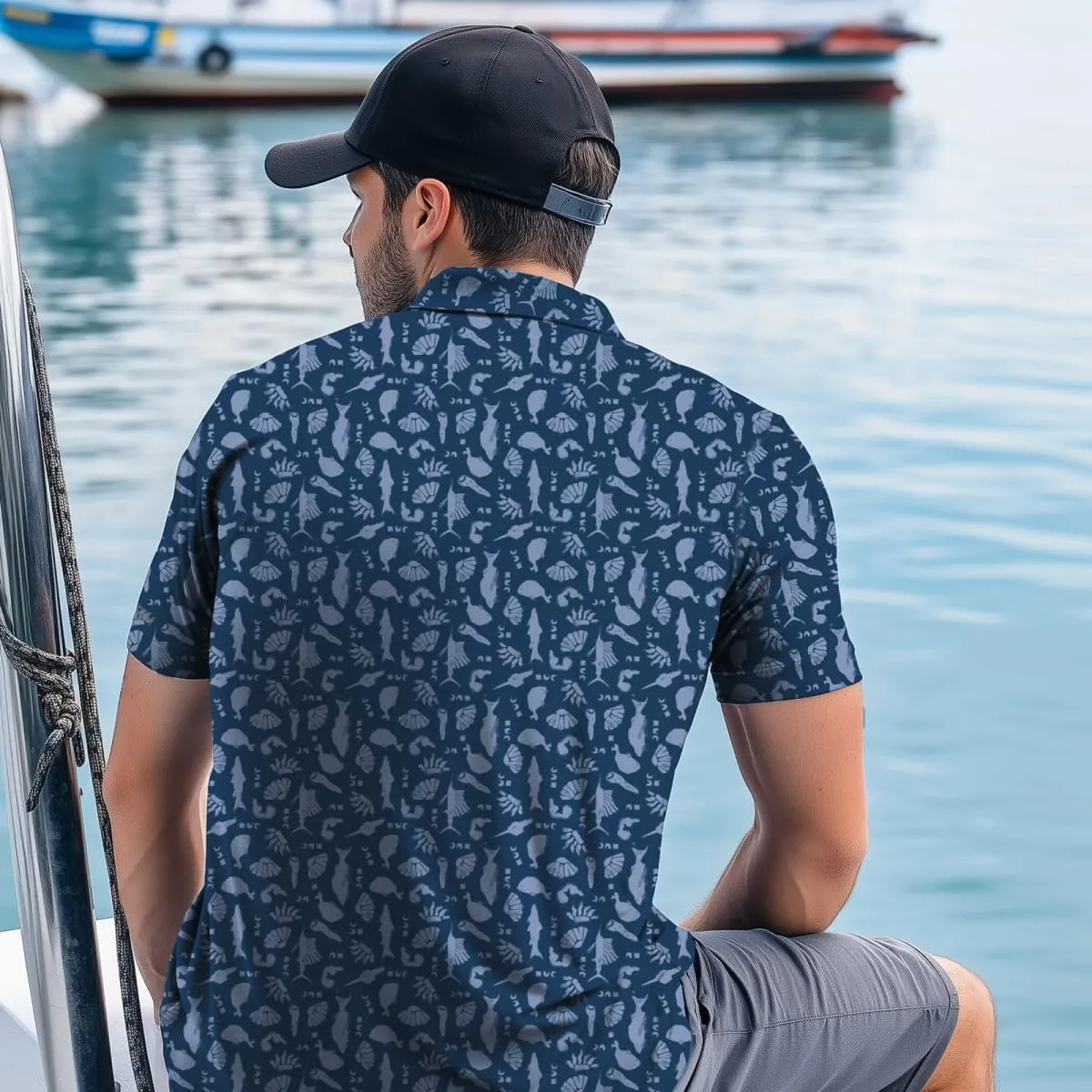 Palmyth Fishing Shirts for Men Polo Dry Fit Short Sleeve UPF 50  Moisture Wicking Print Collared Fishing Polo Shirts