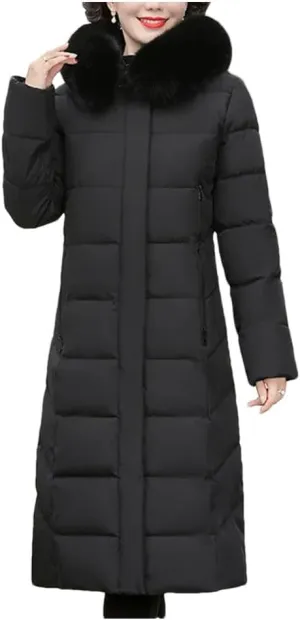 Pegsmio Korean Mother's Winter Women Long Down Cotton Jacket Loose Padded Coat Hooded Thicken Parkas