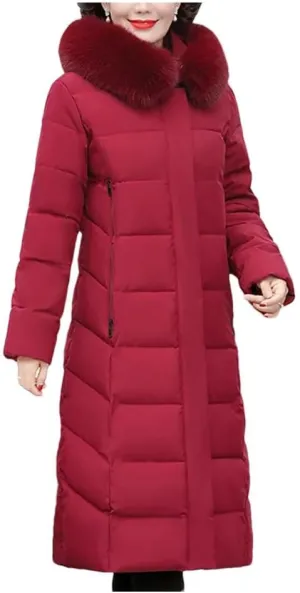 Pegsmio Korean Mother's Winter Women Long Down Cotton Jacket Loose Padded Coat Hooded Thicken Parkas