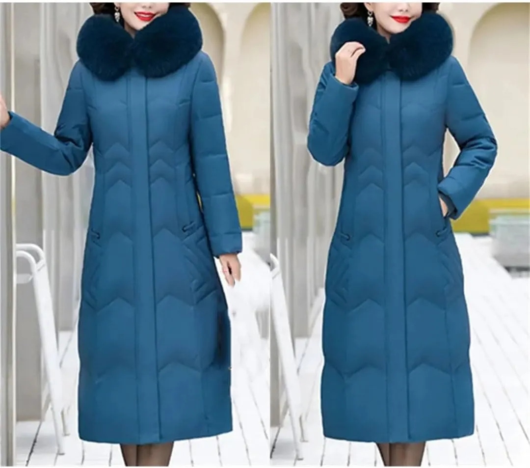 Pegsmio Middle-Aged Elderly Cotton-Padded Winter Thicker Longer Mid-Length Over-The-Knee Women's Loose Mother Coat