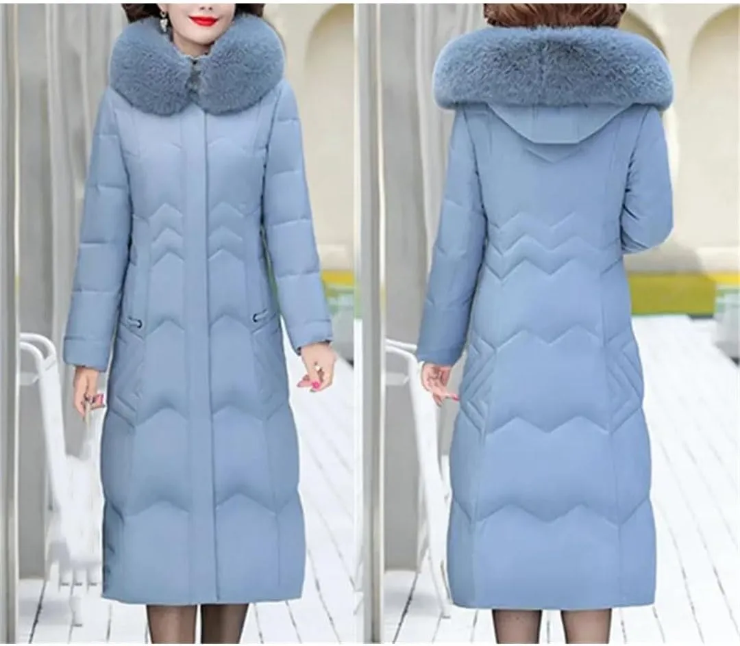 Pegsmio Middle-Aged Elderly Cotton-Padded Winter Thicker Longer Mid-Length Over-The-Knee Women's Loose Mother Coat
