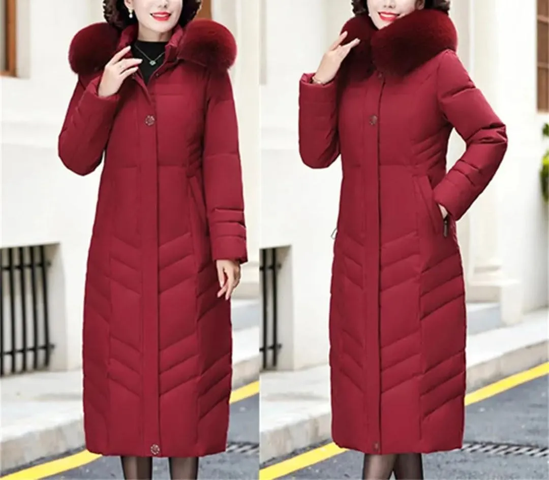 Pegsmio Middle-Aged Elderly Cotton-Padded Winter Thicker Longer Mid-Length Over-The-Knee Women's Loose Mother Coat