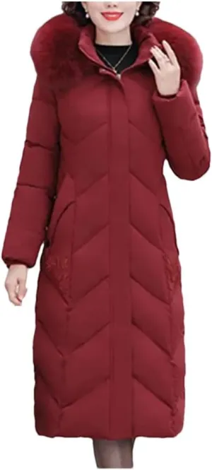 Pegsmio Middle-Aged Elderly Cotton-Padded Winter Thicker Longer Mid-Length Over-The-Knee Women's Loose Mother Coat