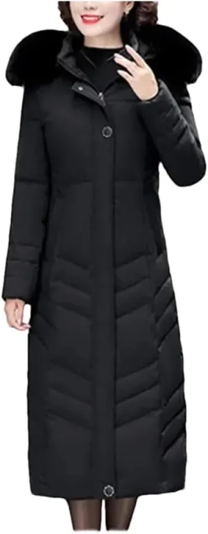 Pegsmio Middle-Aged Elderly Cotton-Padded Winter Thicker Longer Mid-Length Over-The-Knee Women's Loose Mother Coat