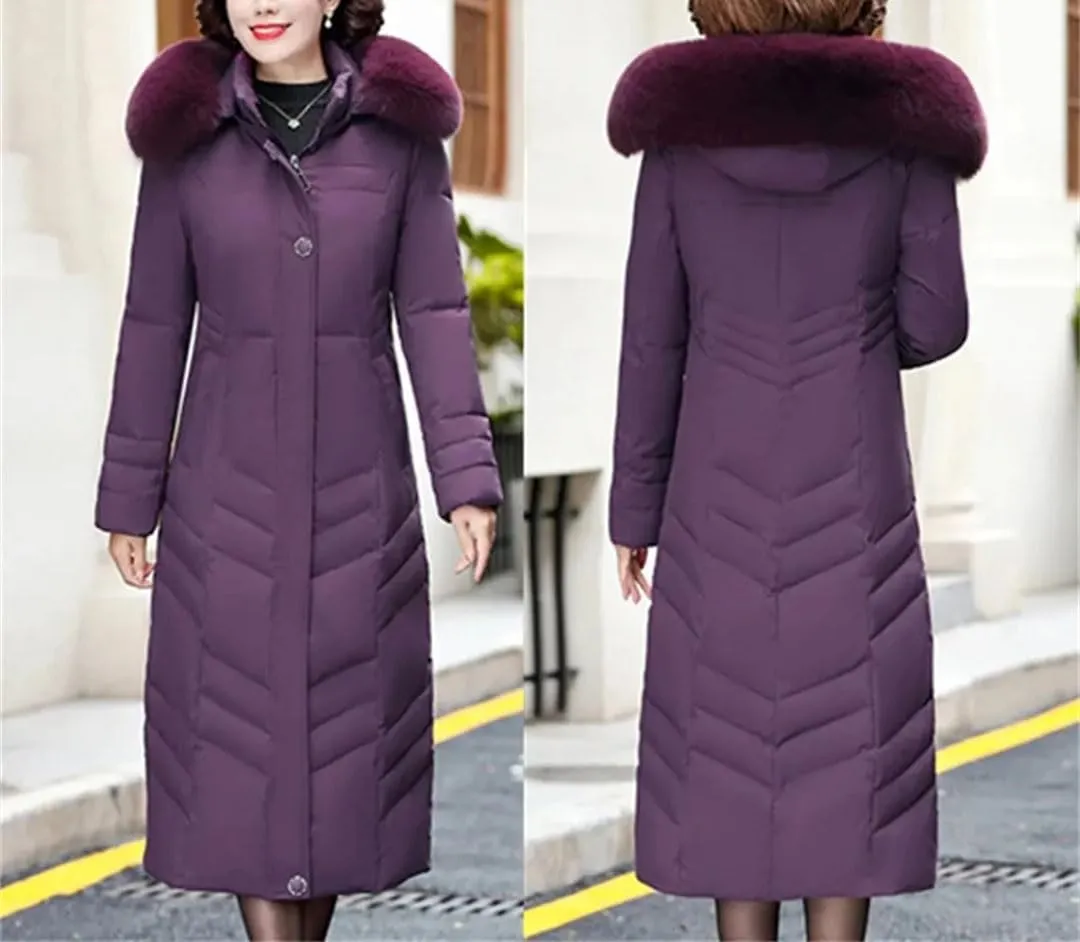 Pegsmio Middle-Aged Elderly Cotton-Padded Winter Thicker Longer Mid-Length Over-The-Knee Women's Loose Mother Coat