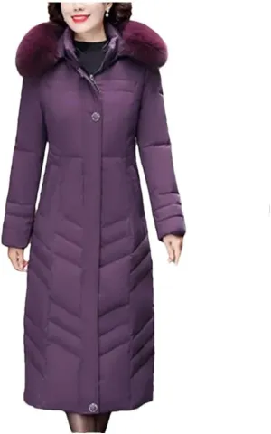 Pegsmio Middle-Aged Elderly Cotton-Padded Winter Thicker Longer Mid-Length Over-The-Knee Women's Loose Mother Coat