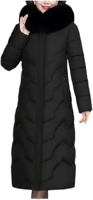 Pegsmio Middle-Aged Mother Winter Jacket Puffer Coat Down Cotton Padded Clothes Women Long Hooded Collar Parkas