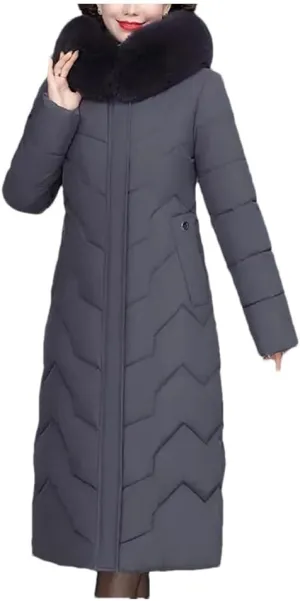 Pegsmio Middle-Aged Mother Winter Jacket Puffer Coat Down Cotton Padded Clothes Women Long Hooded Collar Parkas