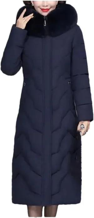 Pegsmio Middle-Aged Mother Winter Jacket Puffer Coat Down Cotton Padded Clothes Women Long Hooded Collar Parkas