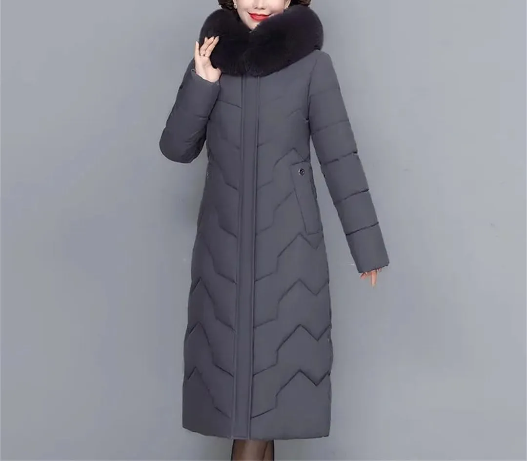 Pegsmio Middle-Aged Mother Winter Jacket Puffer Coat Down Cotton Padded Clothes Women Long Hooded Collar Parkas