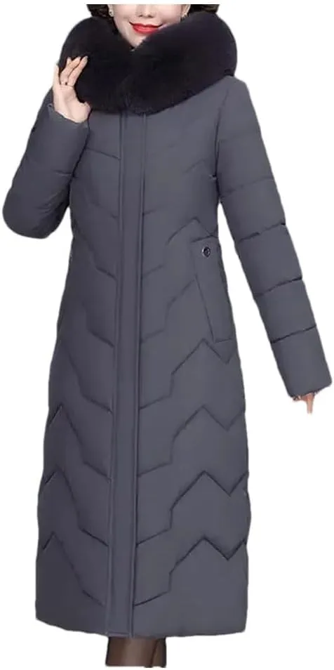 Pegsmio Middle-Aged Mother Winter Jacket Puffer Coat Down Cotton Padded Clothes Women Long Hooded Collar Parkas