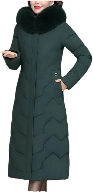 Pegsmio Middle-Aged Mother Winter Jacket Puffer Coat Down Cotton Padded Clothes Women Long Hooded Collar Parkas