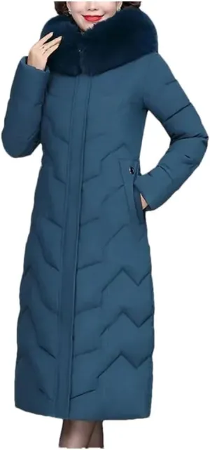 Pegsmio Middle-Aged Mother Winter Jacket Puffer Coat Down Cotton Padded Clothes Women Long Hooded Collar Parkas