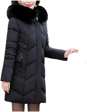 Pegsmio Mother Winter Coat Elderly Cotton Padded Jacket Women's Thicken Down Padded Jacket Hooded Parka