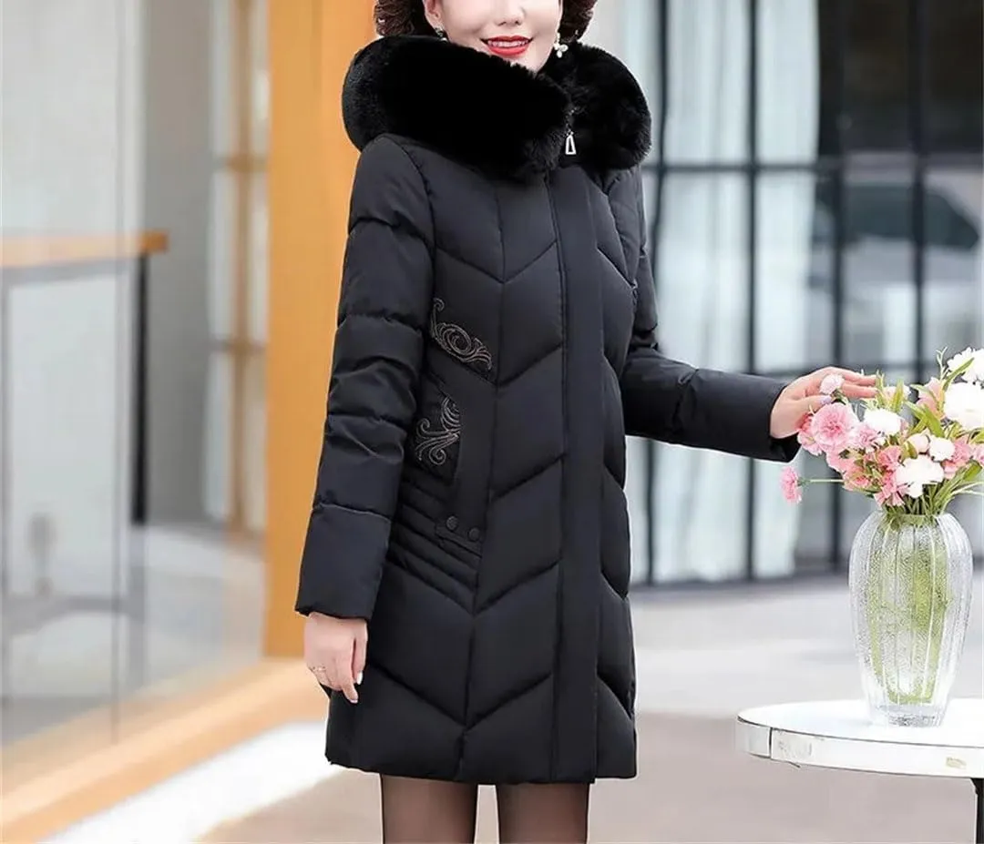 Pegsmio Mother Winter Coat Elderly Cotton Padded Jacket Women's Thicken Down Padded Jacket Hooded Parka