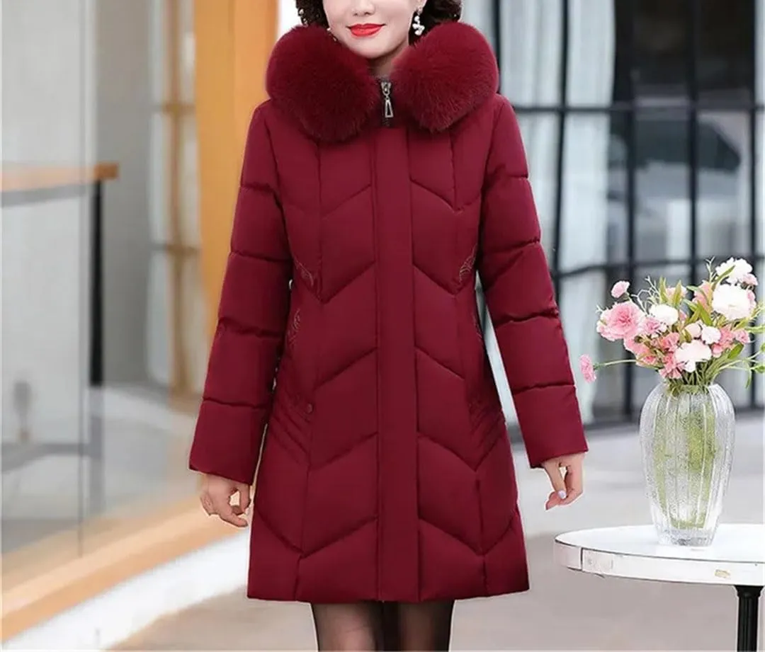 Pegsmio Mother Winter Coat Elderly Cotton Padded Jacket Women's Thicken Down Padded Jacket Hooded Parka