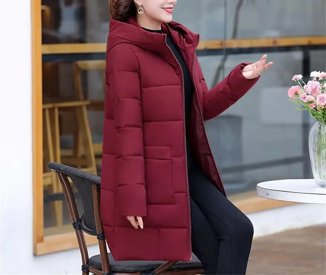 Pegsmio Women Winter Warm Thick Parka Outwear Top Snowwear Jacket Loose Hooded Cotton Padded Coat Mid-Length Overcoat