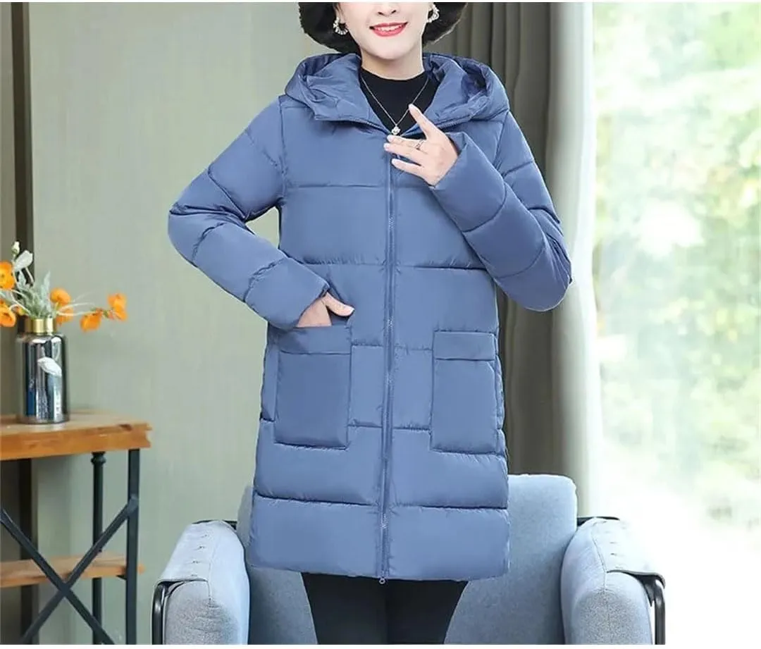 Pegsmio Women Winter Warm Thick Parka Outwear Top Snowwear Jacket Loose Hooded Cotton Padded Coat Mid-Length Overcoat