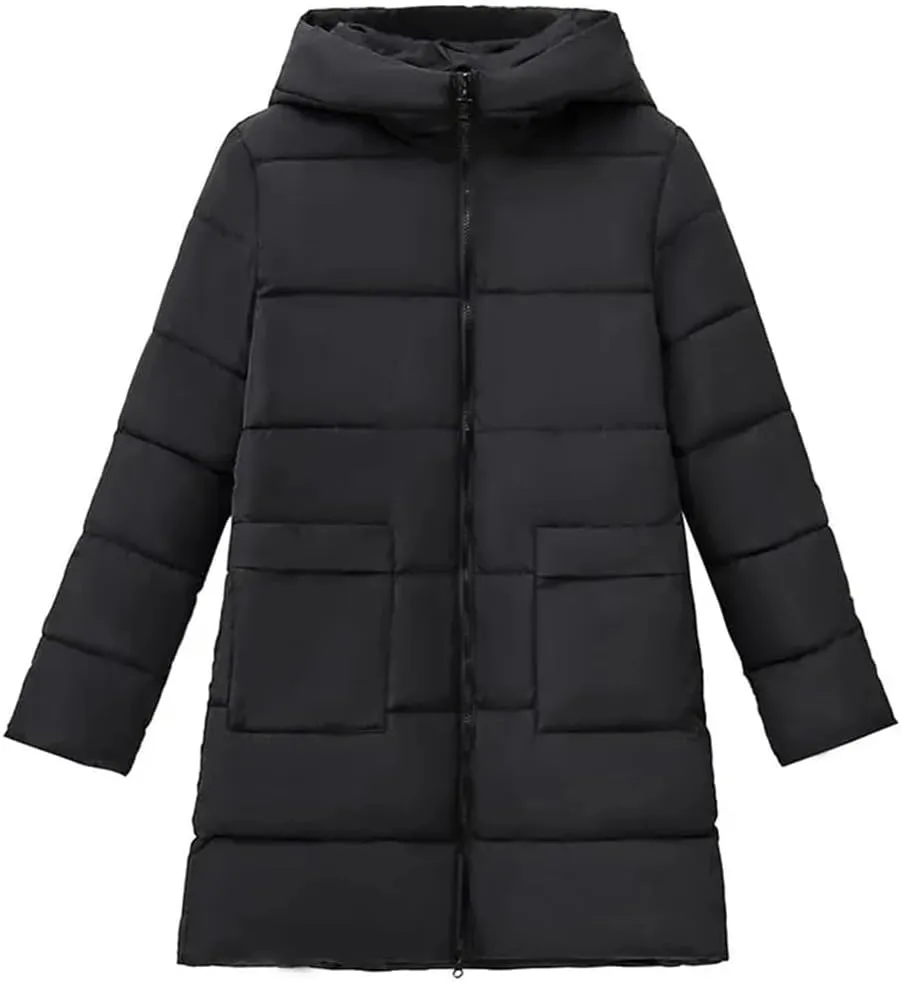 Pegsmio Women Winter Warm Thick Parka Outwear Top Snowwear Jacket Loose Hooded Cotton Padded Coat Mid-Length Overcoat