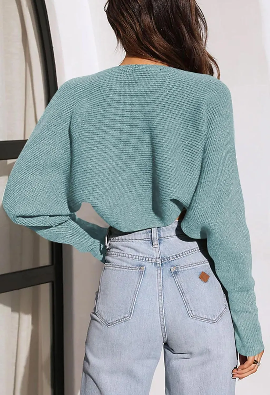 Pink Queen Women's 2024 Fall Cardigan Sweaters Open Front Batwing Long Sleeve Ribbed Knit Cropped Bolero Shrugs