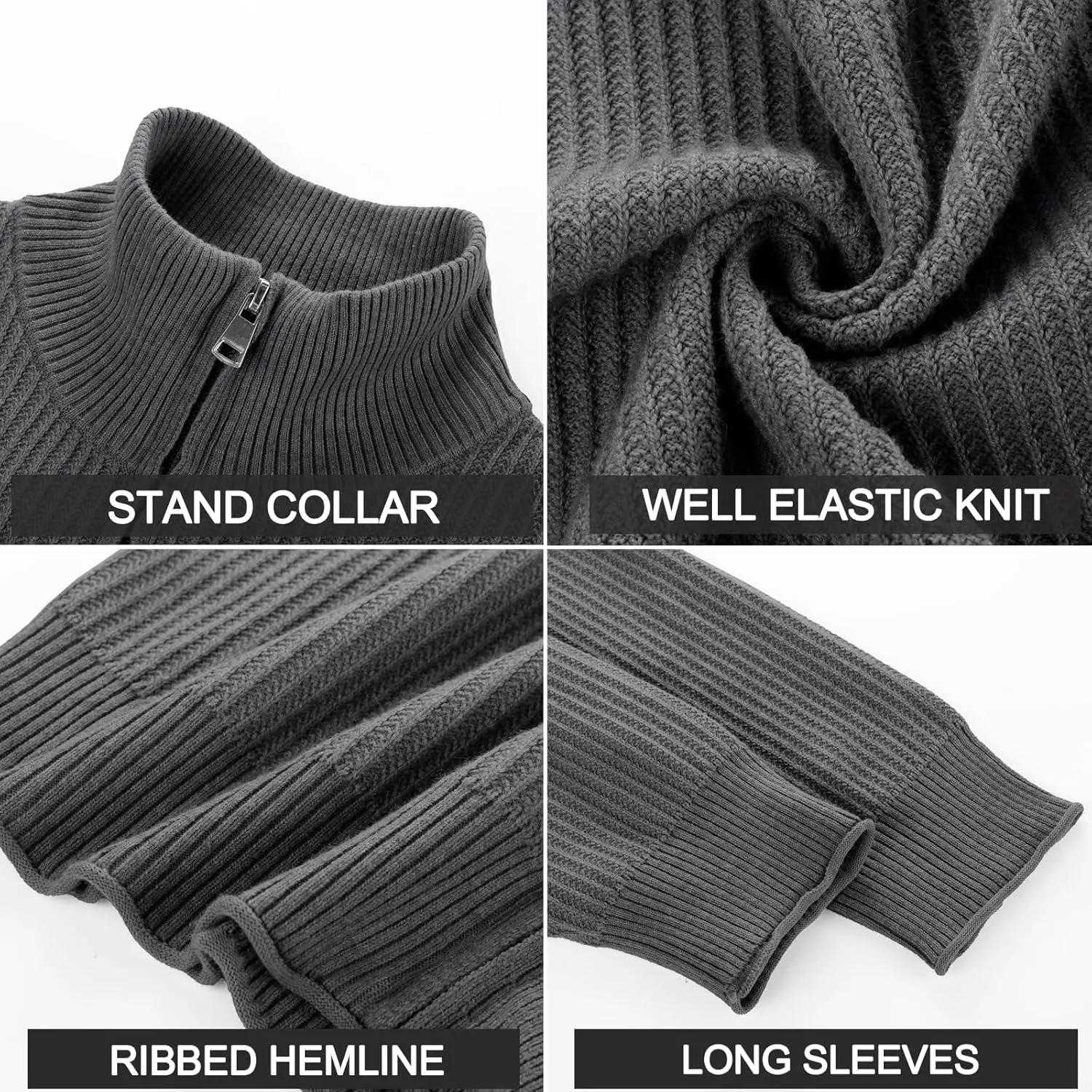 PJ PAUL JONES Mens Cardigan Sweater Full Zip Up Sweaters Casual Slim Fit Stand Collar Knitted Cardigans