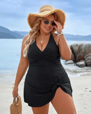 Plus Size Tummy Control One-Piece Swim Dress Swimsuit