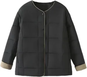 Plus Size Women Parka Autumn/Winter Fashion Square Contrast Color Cotton-Padded Coat