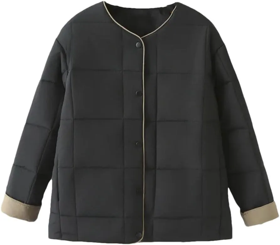 Plus Size Women Parka Autumn/Winter Fashion Square Contrast Color Cotton-Padded Coat