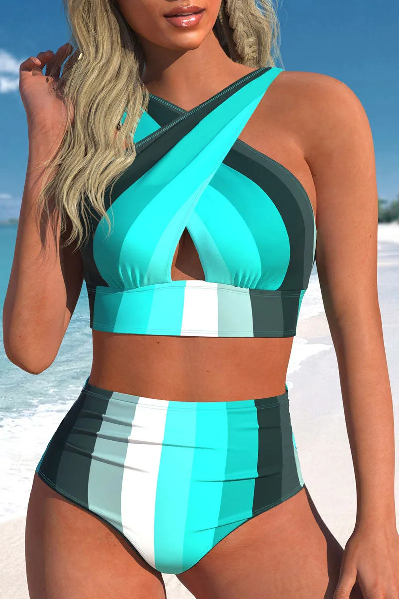 Polka Dot Cross Halter Stylish High Waist Bikini