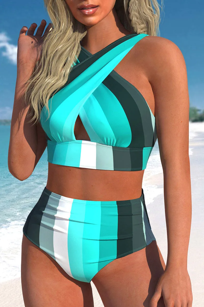Polka Dot Cross Halter Stylish High Waist Bikini