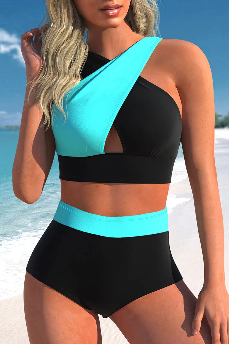Polka Dot Cross Halter Stylish High Waist Bikini