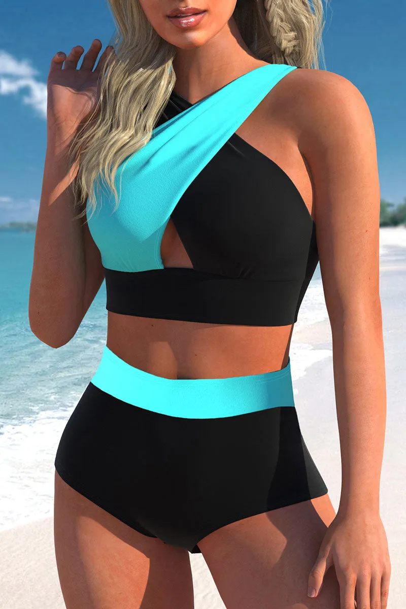 Polka Dot Cross Halter Stylish High Waist Bikini