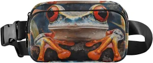 Portrait Frog Fanny Pack Water Resistant, Women Men Waist Pack Sling Bag Purse for Travel Hiking