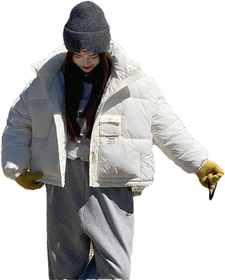 Pulcykp Women Thicken Down Coat Winter Cotton-Padded Jacket Short Warm Outwear