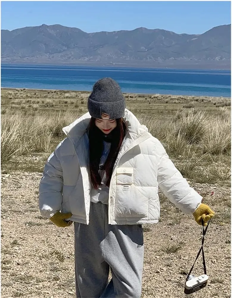 Pulcykp Women Thicken Down Coat Winter Cotton-Padded Jacket Short Warm Outwear