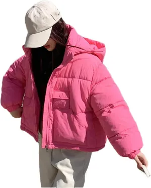 Pulcykp Women Thicken Down Coat Winter Cotton-Padded Jacket Short Warm Outwear