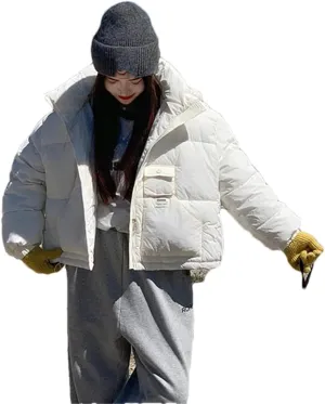 Pulcykp Women Thicken Down Coat Winter Cotton-Padded Jacket Short Warm Outwear