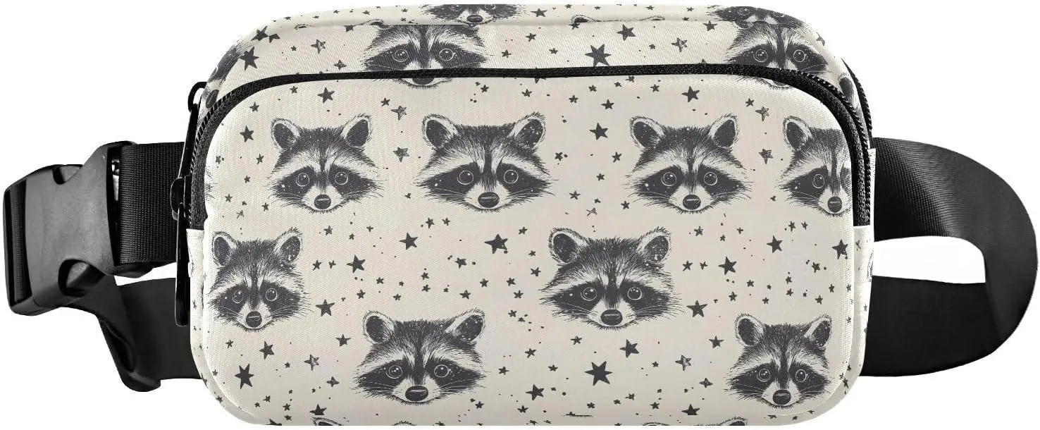 Raccoon Cartoon Fanny Pack Water Resistant, Women Men Waist Pack Sling Bag Purse for Travel Hiking