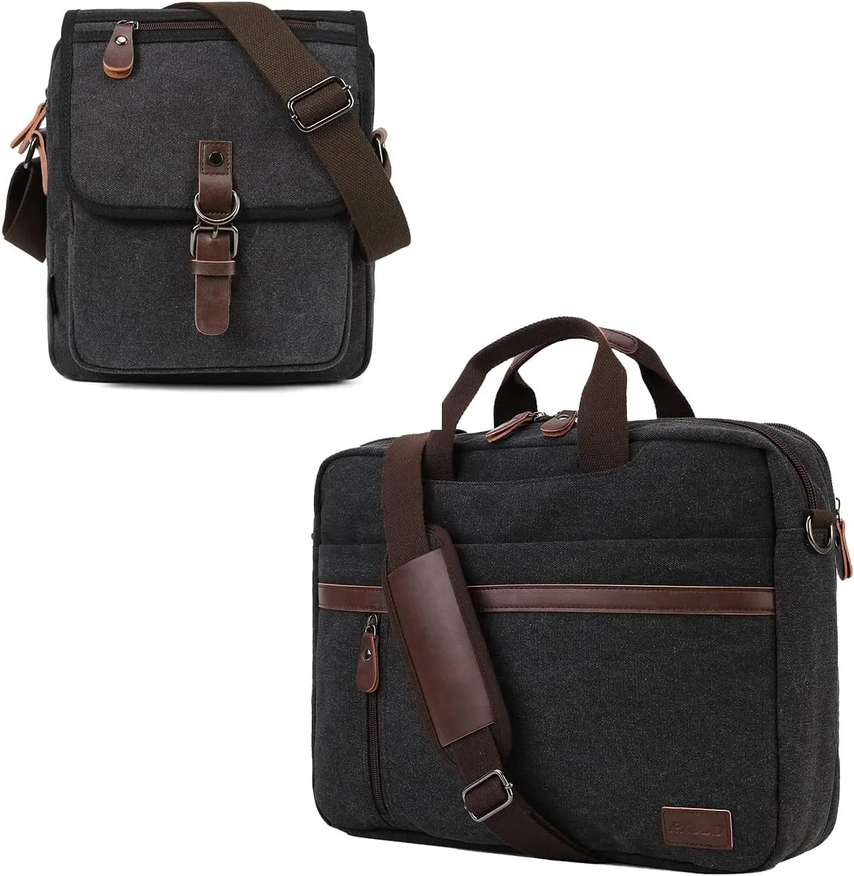 RAVUO Messenger Bag for Men, Water Resistant 17.3 inch Laptop Briefcase and Small Canvas Shoulder Satchel