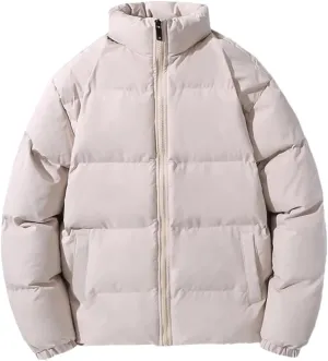 REHJJDFD Men Solid Color Thicken Warm Parka Coat Men Streetwear Casual Cotton-Padded