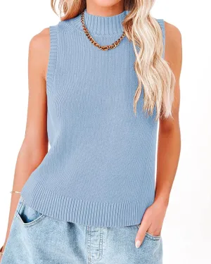 Rilista Women Summer Knit Tank Tops Sleeveless Turtleneck Cami Shirts Ribbed Mock Neck Pullover Sweater Vests