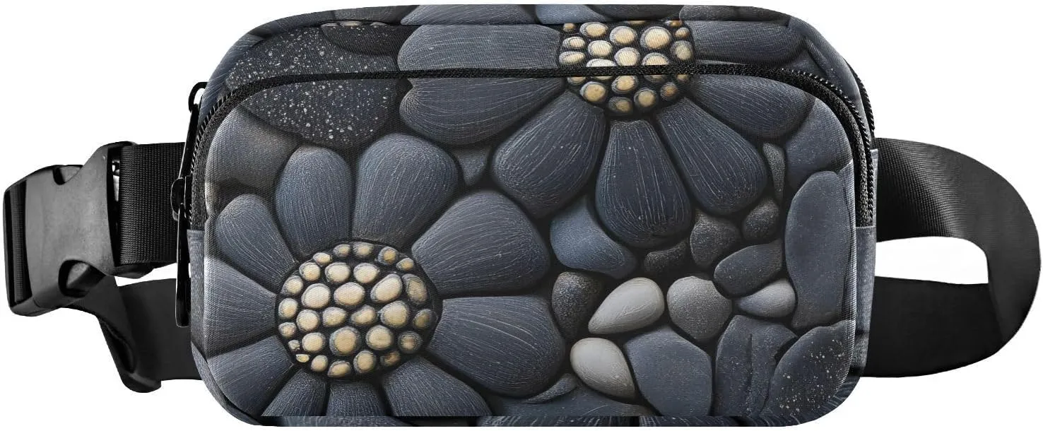 Rock Floral Fanny Pack Water Resistant, Women Men Waist Pack Sling Bag Purse for Travel Hiking