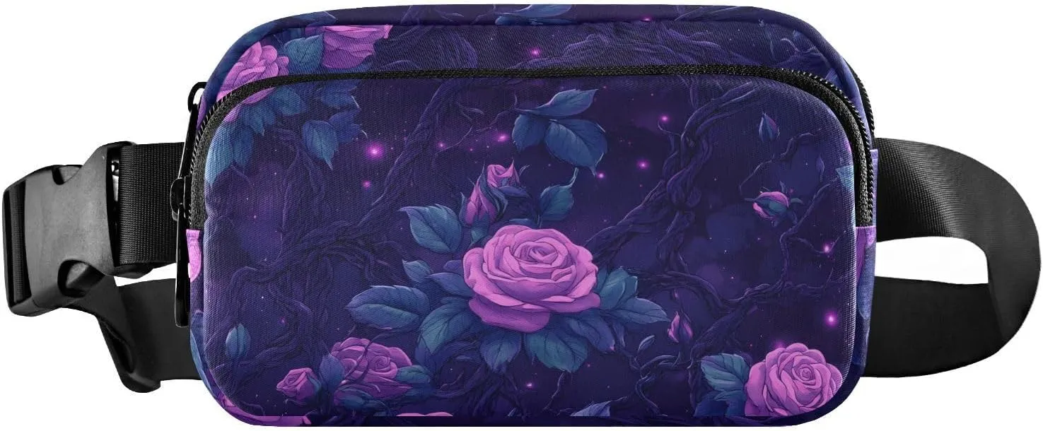 Roses Pattern Fanny Pack Water Resistant, Women Men Waist Pack Sling Bag Purse for Travel Hiking