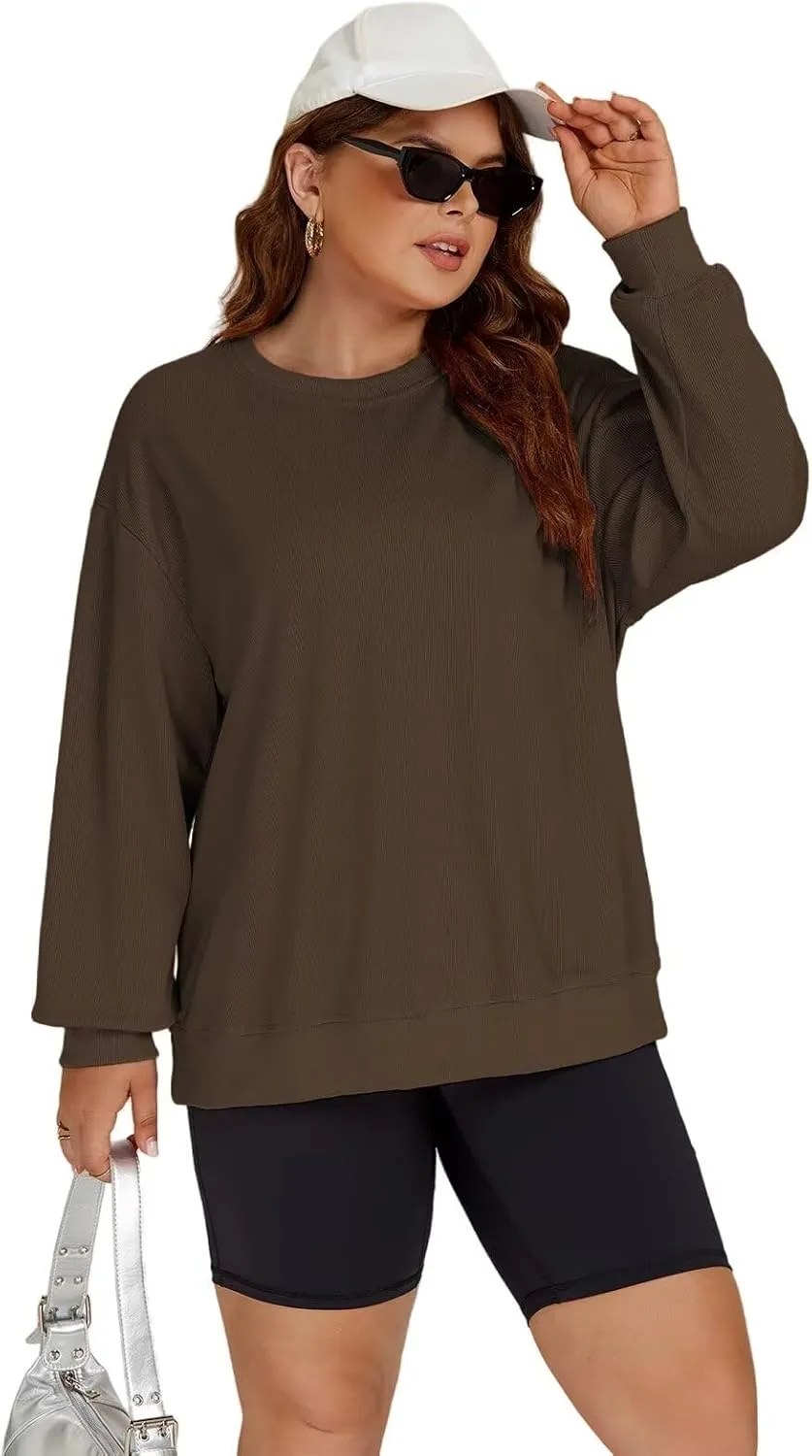 ROSRISS Womens-Plus-Size-Sweatshirts Oversized Long Sleeve Shirts Trendy Crew Neck Pullover Sweaters Casual Tops XL-5XL
