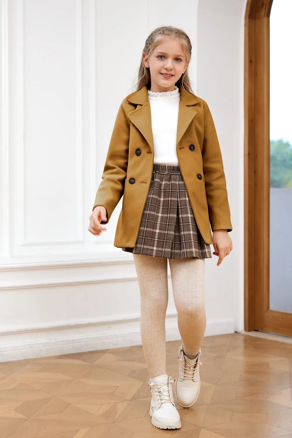 Runcati Baby Kids Boys Girls Classic Wool Blend Coat Winter Double Breasted Trench Coat Outwear Pea Coat Jacket with Belt