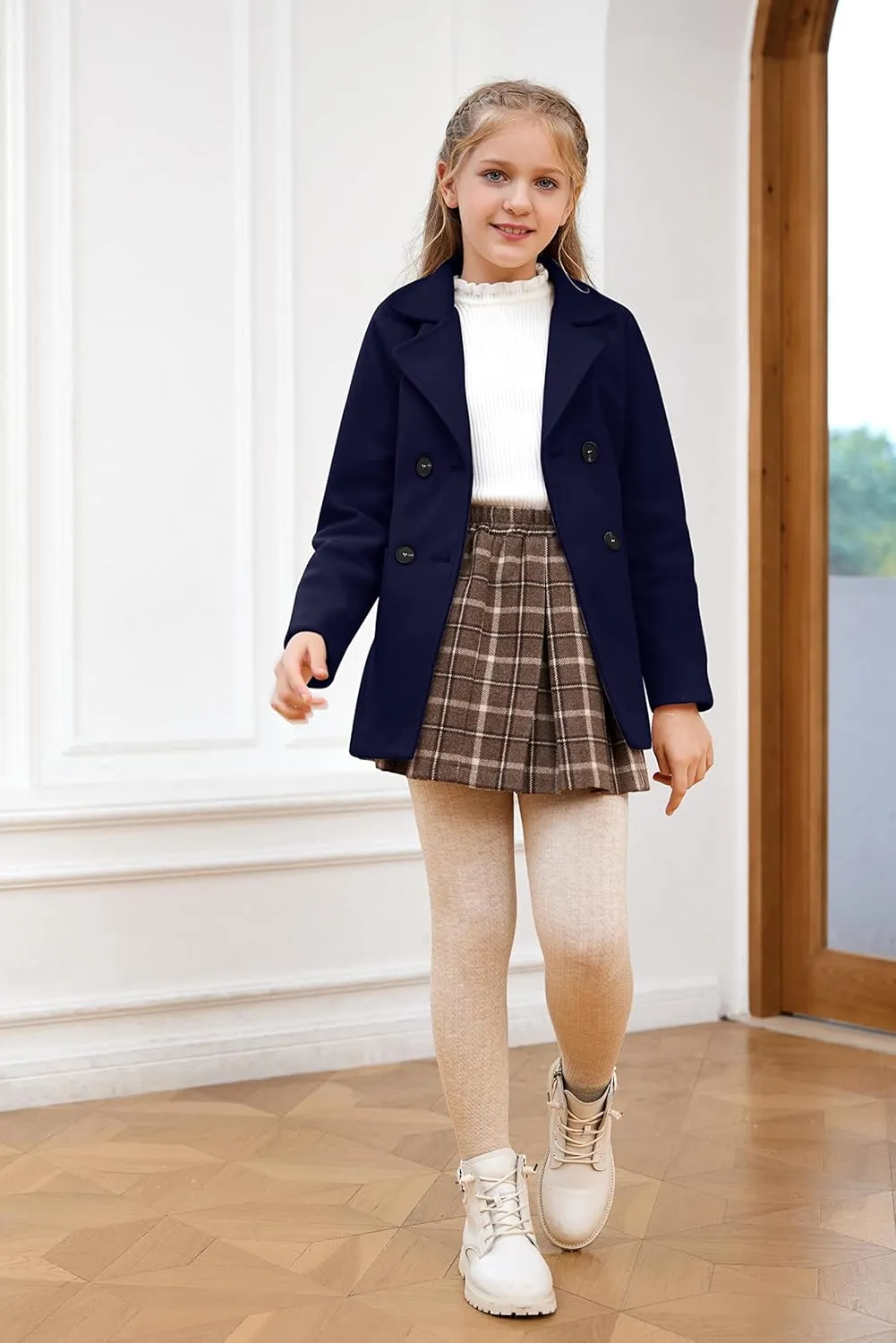 Runcati Baby Kids Boys Girls Classic Wool Blend Coat Winter Double Breasted Trench Coat Outwear Pea Coat Jacket with Belt
