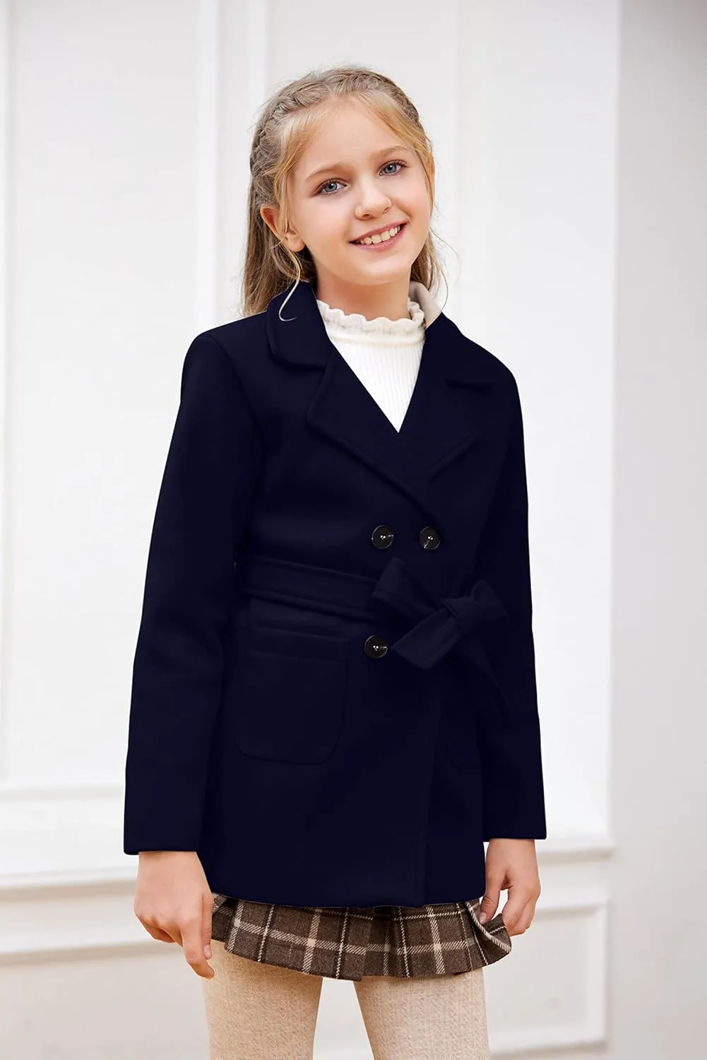 Runcati Baby Kids Boys Girls Classic Wool Blend Coat Winter Double Breasted Trench Coat Outwear Pea Coat Jacket with Belt